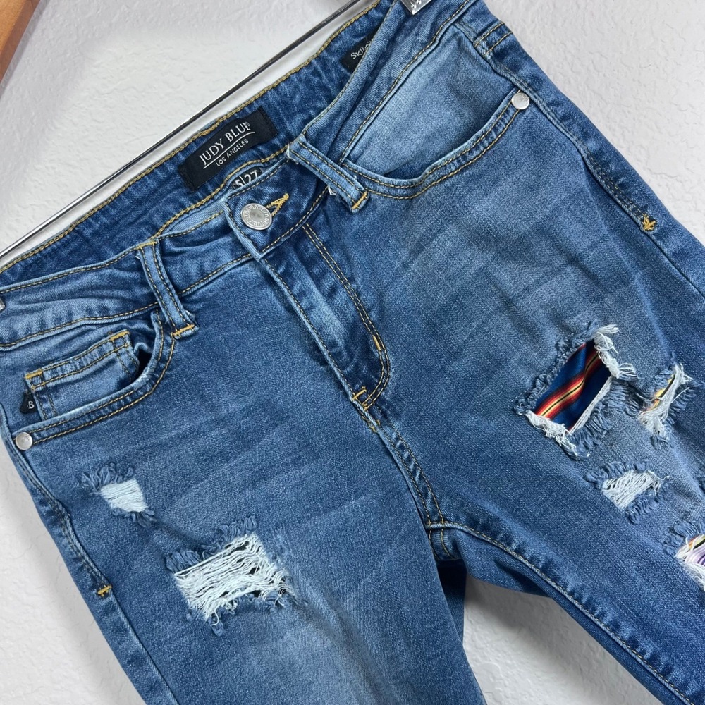 Judy Blue Distressed Skinny Jeans Rainbow Patches Denim Womens Size‎ 5/ 27